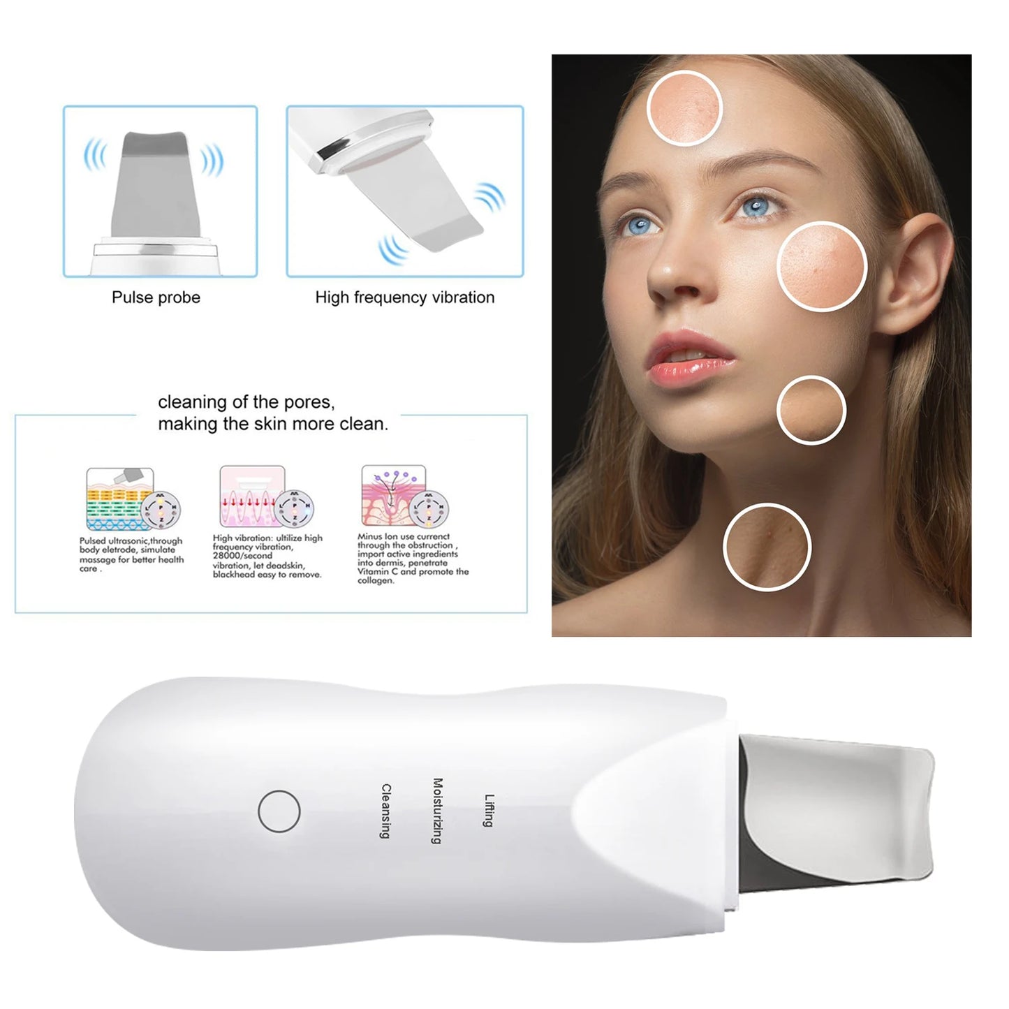 Ultrasonic Skin Scrubber Face Spatula Blackhead Remover