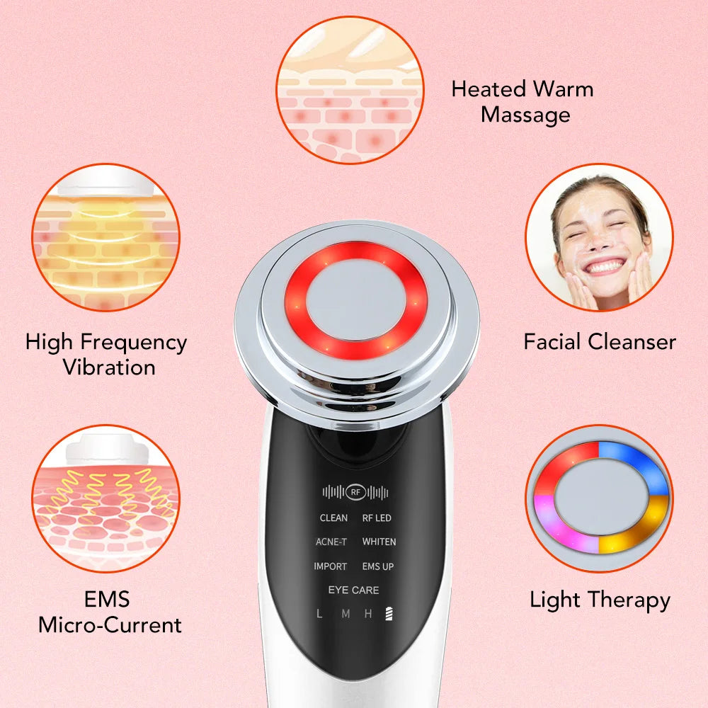 7 in 1 Face Lift Device Microcurrent Skin Rejuvenation LED Facial Massager